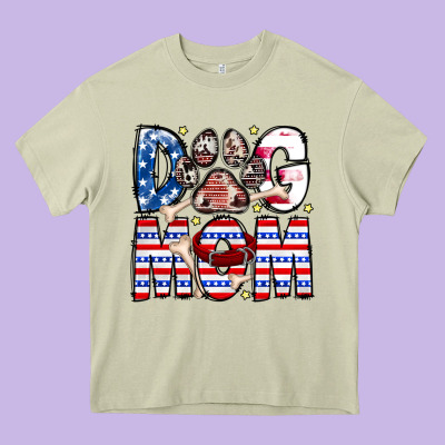 American Dog Mom Heavy Core Tee Designed By Cowhidedigitalart
