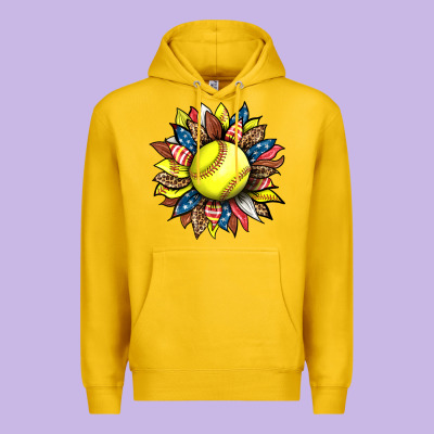Softball Sunflower Premium Hoodie Designed By Hra Design Shop