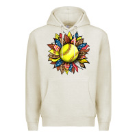 Oatmeal Heather softball sunflower Premium Hoodie - HRA Design Shop