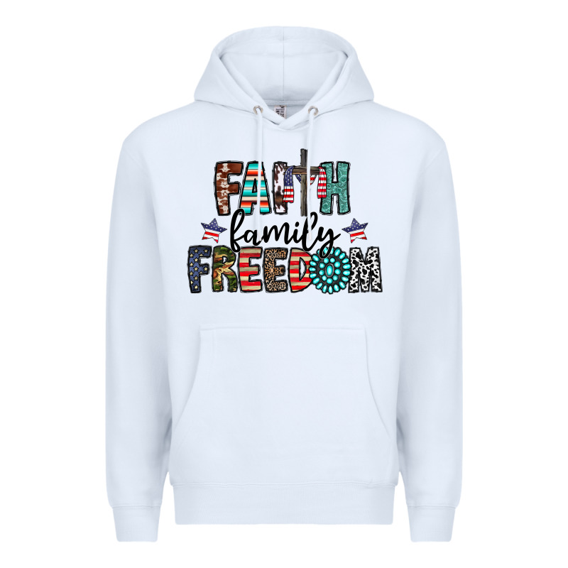Faith Family Freedom Premium Hoodie by CowhideDigitalArt | Teevron