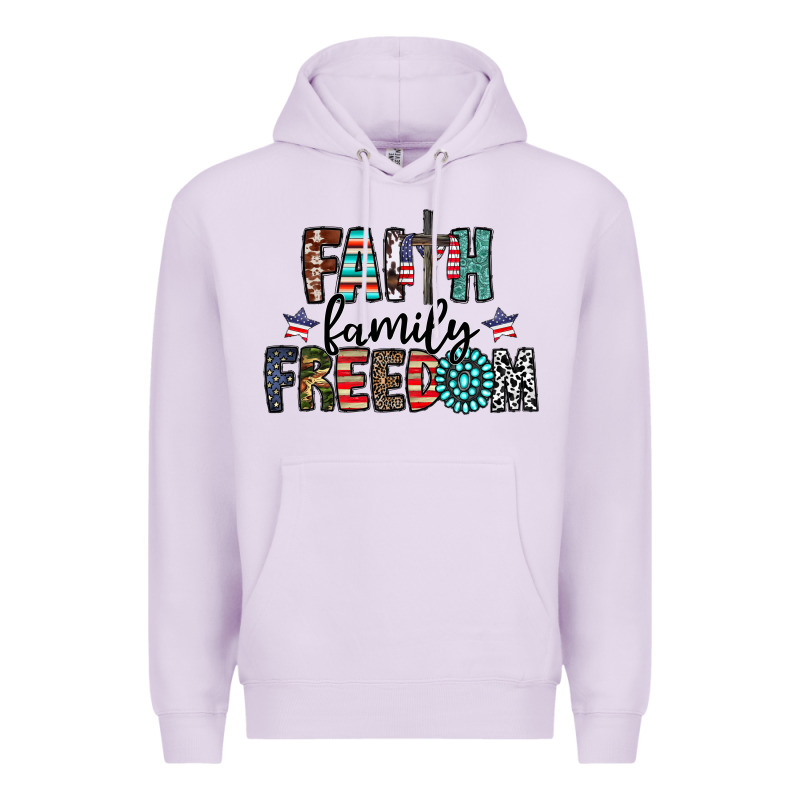 Faith Family Freedom Premium Hoodie by CowhideDigitalArt | Teevron