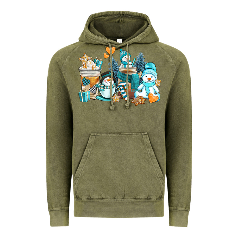 Winter Snowman Coffee Cups Vintage Hoodie by AdoDesignShop | Teevron