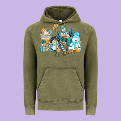 Winter Snowman Coffee Cups Vintage Hoodie Designed By Adodesignshop