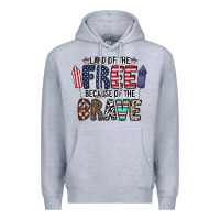 Heather Grey land of the beacause of the brave Premium Hoodie - CowhideDigitalArt