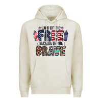 Oatmeal Heather land of the beacause of the brave Premium Hoodie - CowhideDigitalArt