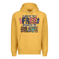 Mustard land of the beacause of the brave Premium Hoodie - CowhideDigitalArt