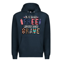 Navy land of the beacause of the brave Premium Hoodie - CowhideDigitalArt