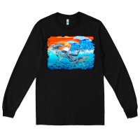 Black humpback whale and wave background Long Sleeve Tee - BarkalooDesign