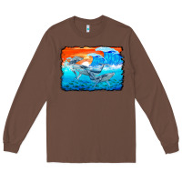 Chestnut humpback whale and wave background Long Sleeve Tee - BarkalooDesign