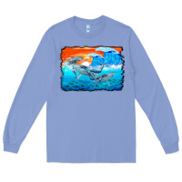 Colony Blue humpback whale and wave background Long Sleeve Tee - BarkalooDesign