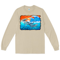 Mushroom humpback whale and wave background Long Sleeve Tee - BarkalooDesign