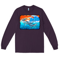 Plum humpback whale and wave background Long Sleeve Tee - BarkalooDesign