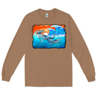 Toasted Coconut humpback whale and wave background Long Sleeve Tee - BarkalooDesign