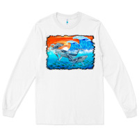 White humpback whale and wave background Long Sleeve Tee - BarkalooDesign
