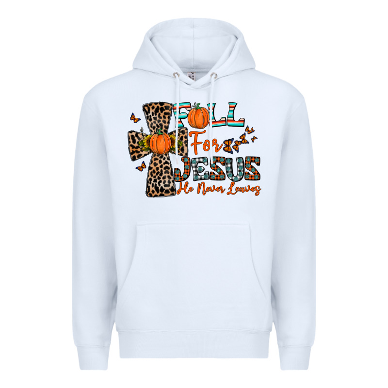 Fall For Jesus He Never Leaves Premium Hoodie by CowhideDigitalArt | Teevron