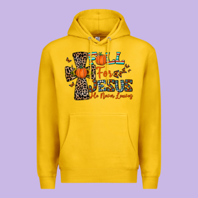Fall For Jesus He Never Leaves Premium Hoodie Designed By Cowhidedigitalart