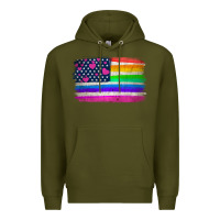 Army Green american flag and lgbt flag  background Premium Hoodie - HRA Design Shop