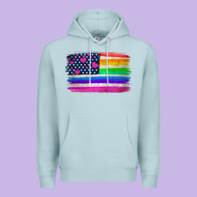 American Flag And Lgbt Flag  Background Premium Hoodie Designed By Hra Design Shop