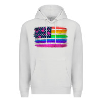 Dove Grey american flag and lgbt flag  background Premium Hoodie - HRA Design Shop