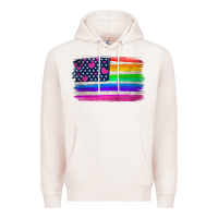 Pale Pink american flag and lgbt flag  background Premium Hoodie - HRA Design Shop