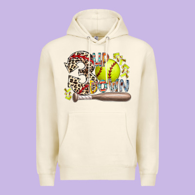 Three Up Down Softball Premium Hoodie Designed By Racoondesign