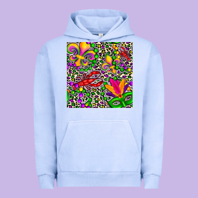 Mardi Gras Crawfish Leopard  Seamless Pattern Urban Hoodie Designed By Fadigitalartstudio