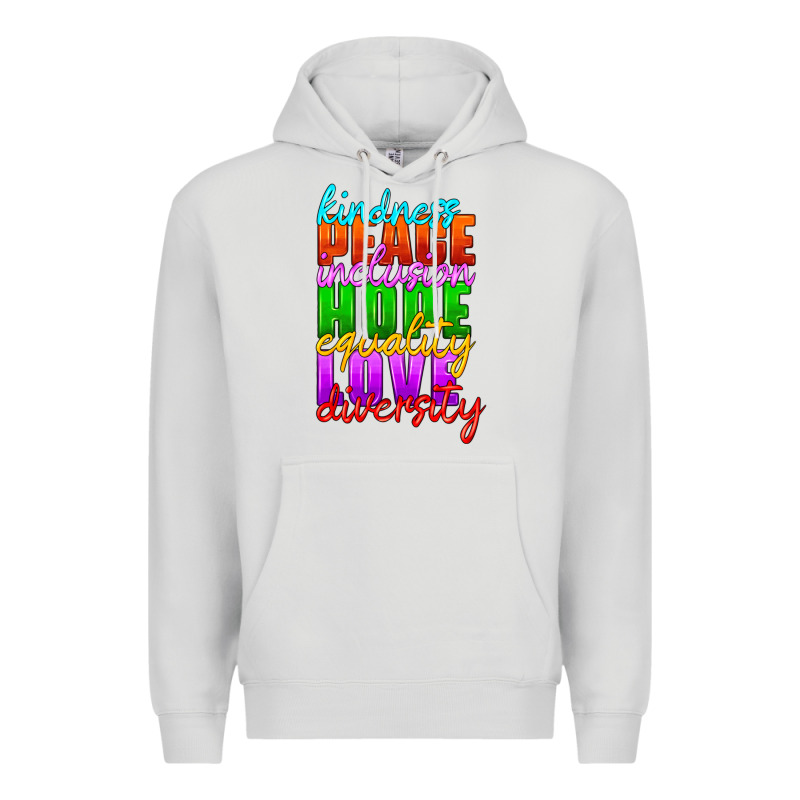 Kindness Peace Inclusion Hope Equality Love Diversity Premium Hoodie by HRA Design Shop | Teevron