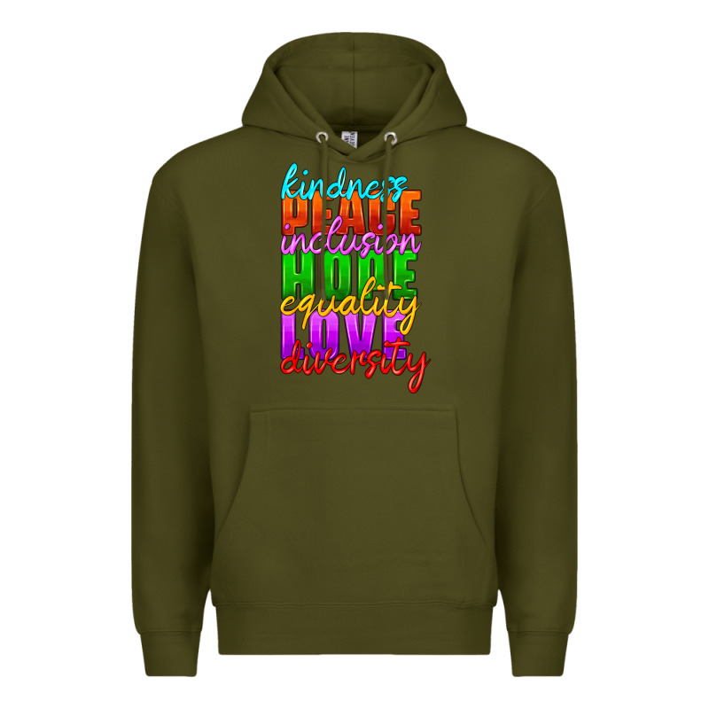 Kindness Peace Inclusion Hope Equality Love Diversity Premium Hoodie by HRA Design Shop | Teevron