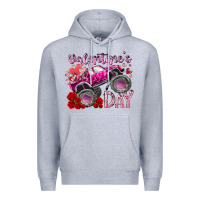 Heather Grey valentines day monster truck Premium Hoodie - RacoonDesign