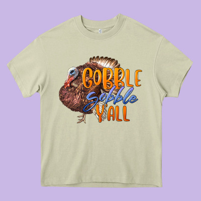 Fall Gobble Gobble Y'all Heavy Core Tee Designed By Lillyallendesigns