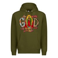 Army Green With God All Things Are Possible Premium Hoodie - RacoonDesign