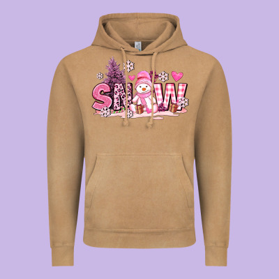 Pink Snowman And Snow Vintage Hoodie Designed By Adodesignshop