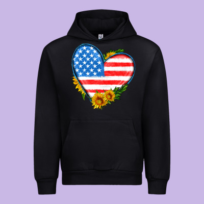 Usa Flag Heart With Sunflower Urban Hoodie Designed By Hra Design Shop