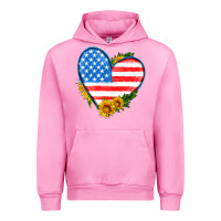 Fuchsia Pink usa flag heart with sunflower Urban Hoodie - HRA Design Shop