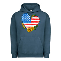 Pigment Midnight Navy usa flag heart with sunflower Urban Hoodie - HRA Design Shop