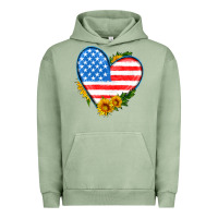 Pigment Oil Green usa flag heart with sunflower Urban Hoodie - HRA Design Shop