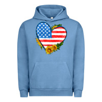 Pigment Pebble Blue usa flag heart with sunflower Urban Hoodie - HRA Design Shop