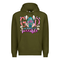 Army Green with god all things are possible Premium Hoodie - RacoonDesign