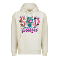 Oatmeal Heather with god all things are possible Premium Hoodie - RacoonDesign
