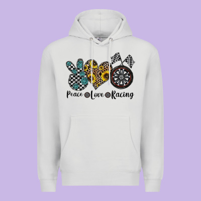Peace Love Racing Premium Hoodie Designed By Cowhidedigitalart