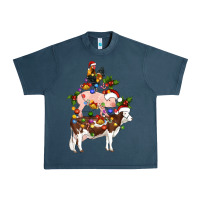 Midnight Navy stacked christmas farm animals Urban Heavy Tee - Artiststas