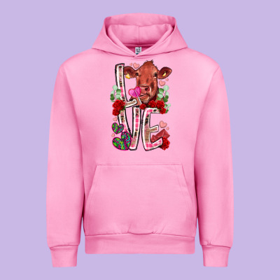 Love Cow Valentine Urban Hoodie Designed By Racoondesign