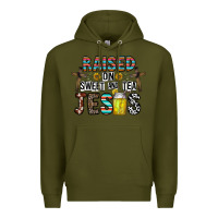 Army Green raised on sweet and tea jesus Premium Hoodie - CowhideDigitalArt