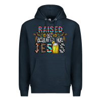Navy raised on sweet and tea jesus Premium Hoodie - CowhideDigitalArt