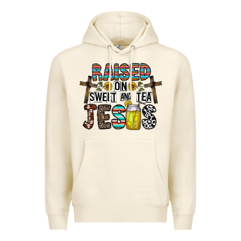 Raised On Sweet And Tea Jesus Premium Hoodie by CowhideDigitalArt | Teevron