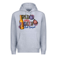 Heather Grey red white beer and boozed Premium Hoodie - CowhideDigitalArt