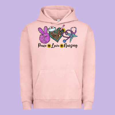 Peace Love Nursing Urban Hoodie Designed By Cowhidedigitalart