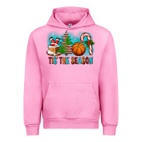 Fuchsia Pink Tis The Season Christmas With Basketball And Candy Cane Urban Hoodie - FaDigitalArtStudio