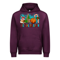 Mauve Wine Tis The Season Christmas With Basketball And Candy Cane Urban Hoodie - FaDigitalArtStudio