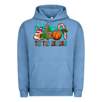 Pigment Pebble Blue Tis The Season Christmas With Basketball And Candy Cane Urban Hoodie - FaDigitalArtStudio